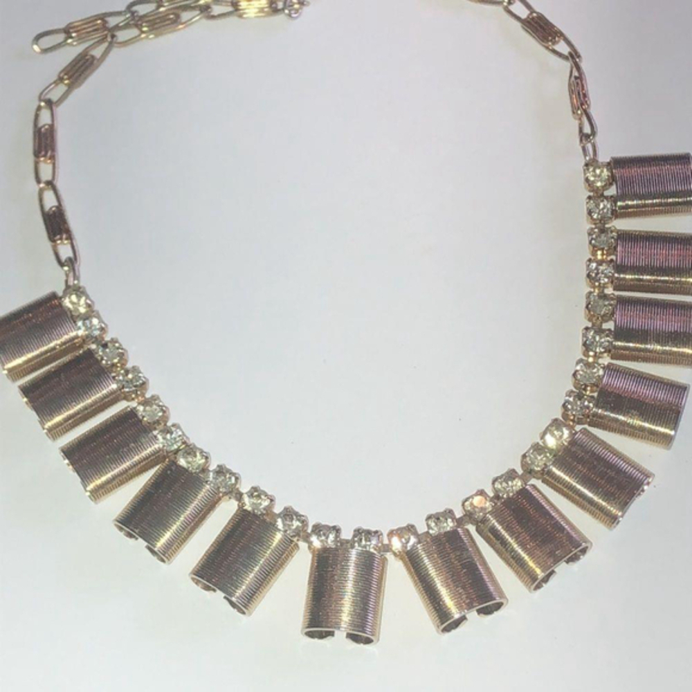 Vintage Gold Tone & CZ Rhinestones Boho Statement Choker Necklace